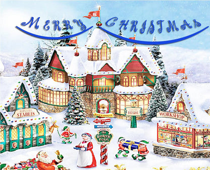 Edible Icing Images Sheet Cake Topper with Vibrant Santa Workshop Christmas 