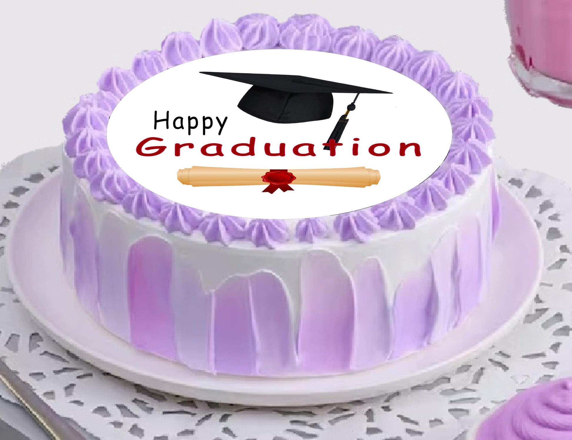 Edible Icing Images Cake Topper Gaduation Cap and Scroll