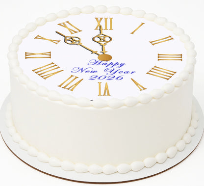 Edible Icing Images Cake Topper New Year Clock -themed.