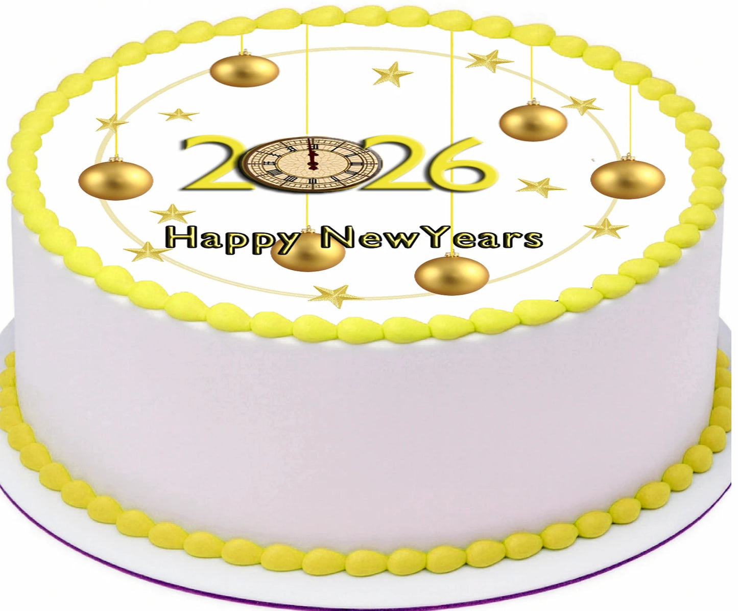 Edible Icing Images Cake Topper New Year Golden Balls -themed.