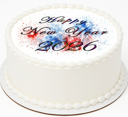 Edible Icing Images Sheet Cake Topper New Year Red White Blue Firecracker-themed.