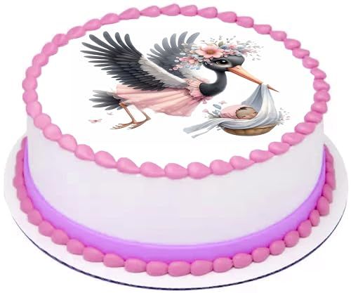 Edible Icing Images Cake Topper Stork baby Girl delivery Announcement -themed.