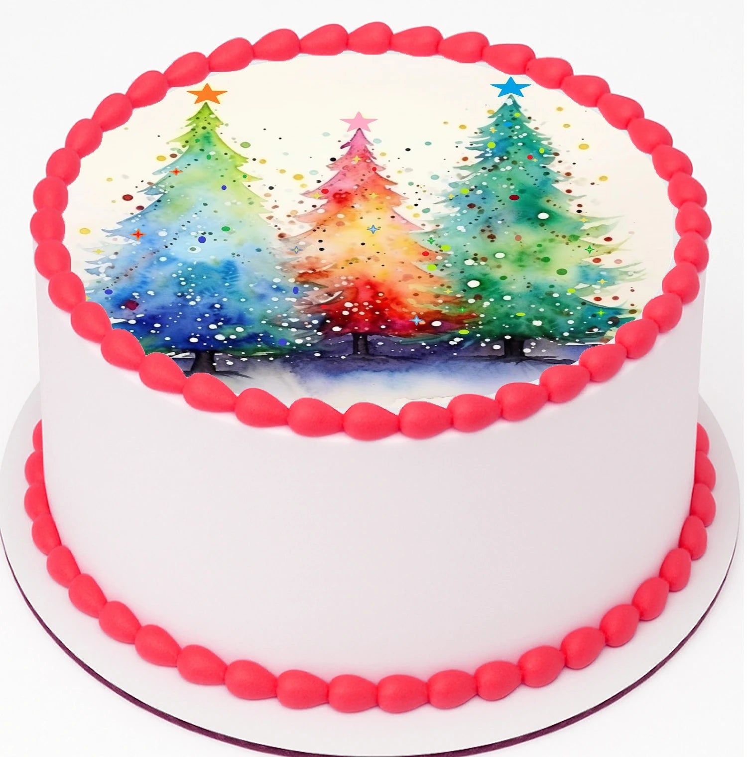 Edible Icing Images Cake Topper Vibrant Neon Christmas Trees-themed.