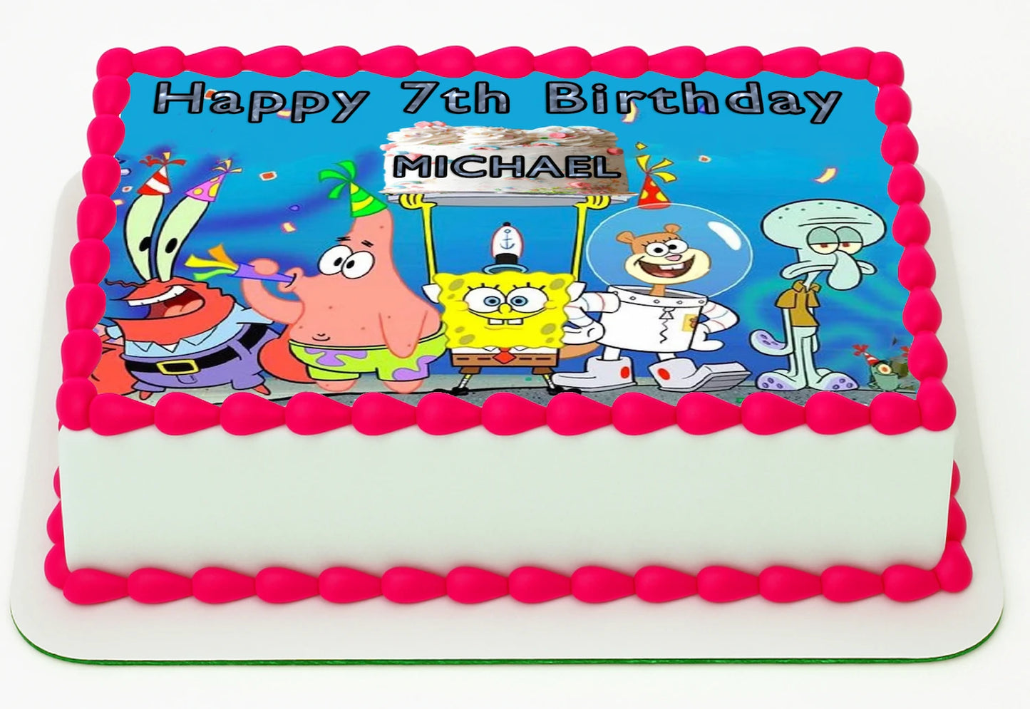 Edible Icing Images Sheet Cake Topper with 'Happy Birthday & Name' Personalized text Spongebob-themed