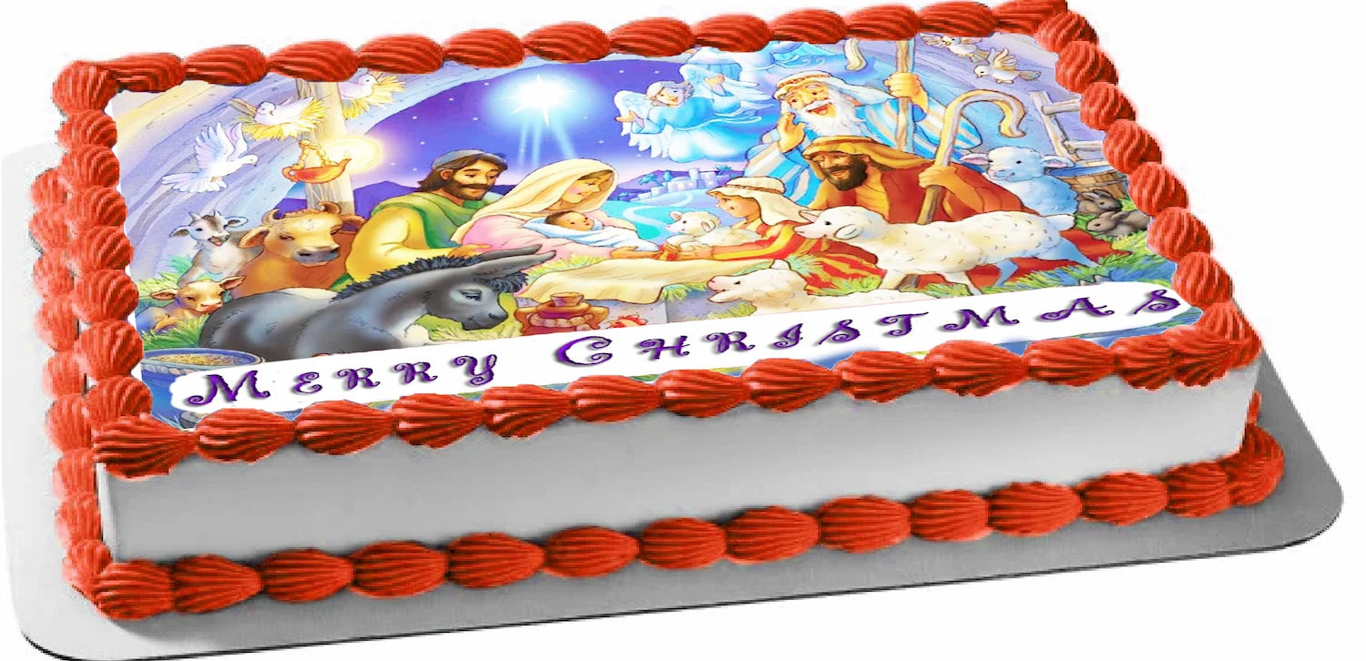 Edible Icing Images Sheet Cake Topper Christmas Nativity-themed.