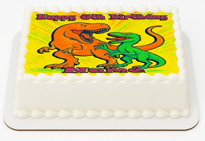 Edibe Icing Imaage Birthday cake Topper with dinosaur design and 'Happy 6th Birthday' text all Personalized