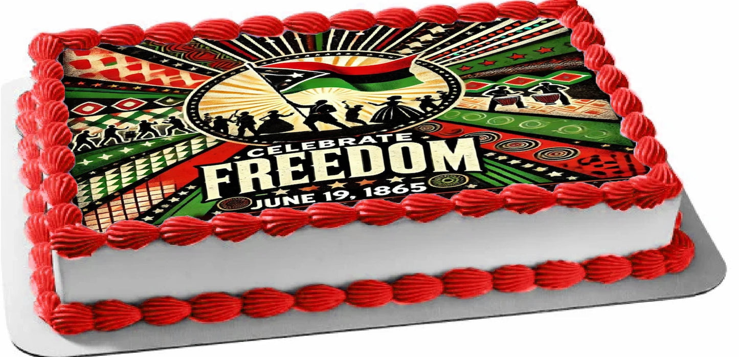 Edible Icing Images Sheet Cake Topper Juneteenth Celebrate Freedom-themed.