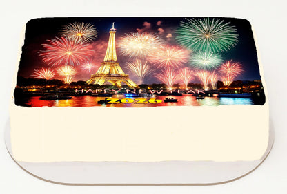 Edible Icing Images Sheet Cake Topper New Year Eiffel Tower-themed.
