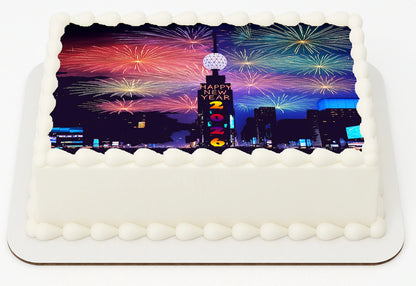 Edible Icing Images Sheet Cake Topper New Year Time Square-themed.