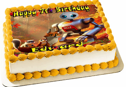 Edible Icing Images Sheet Cake Topper with 'Happy Birthday & Name' Personalized text Wild Robot-themed.