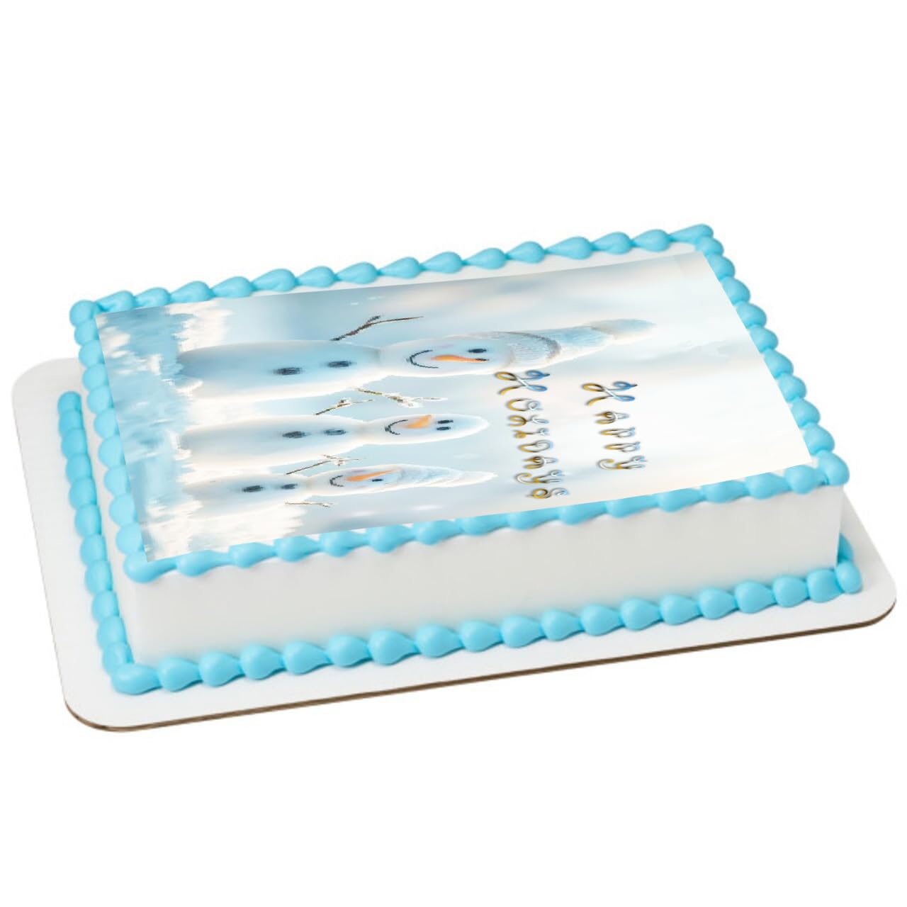 Edible Icing Image Sheet Cake Topper with Christmas Snowmen themed decoration