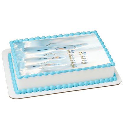 Edible Icing Image Sheet Cake Topper with Christmas Snowmen themed decoration