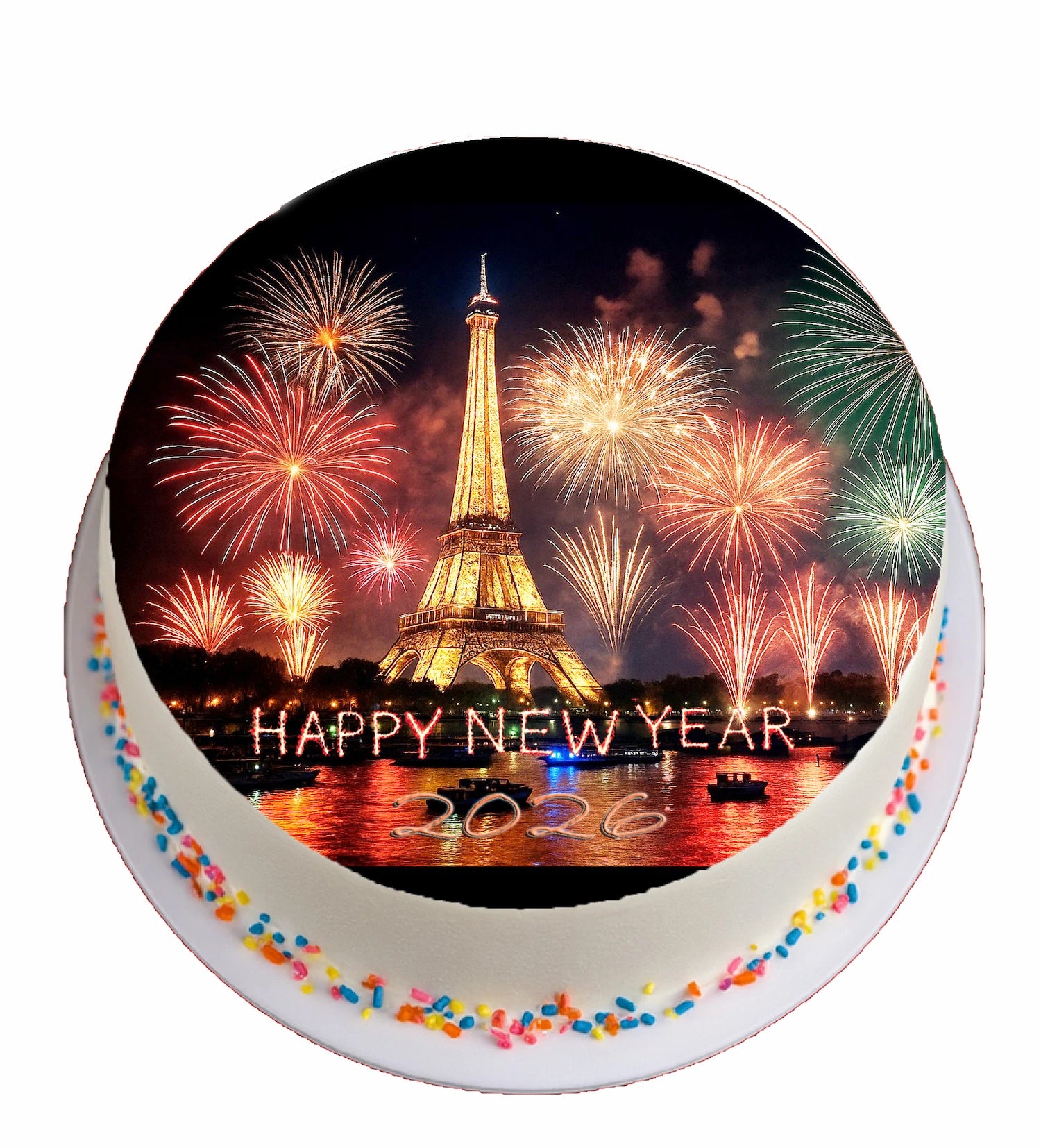 Eiffel Tower New Year Edible Image Cake Topper Pre Cut