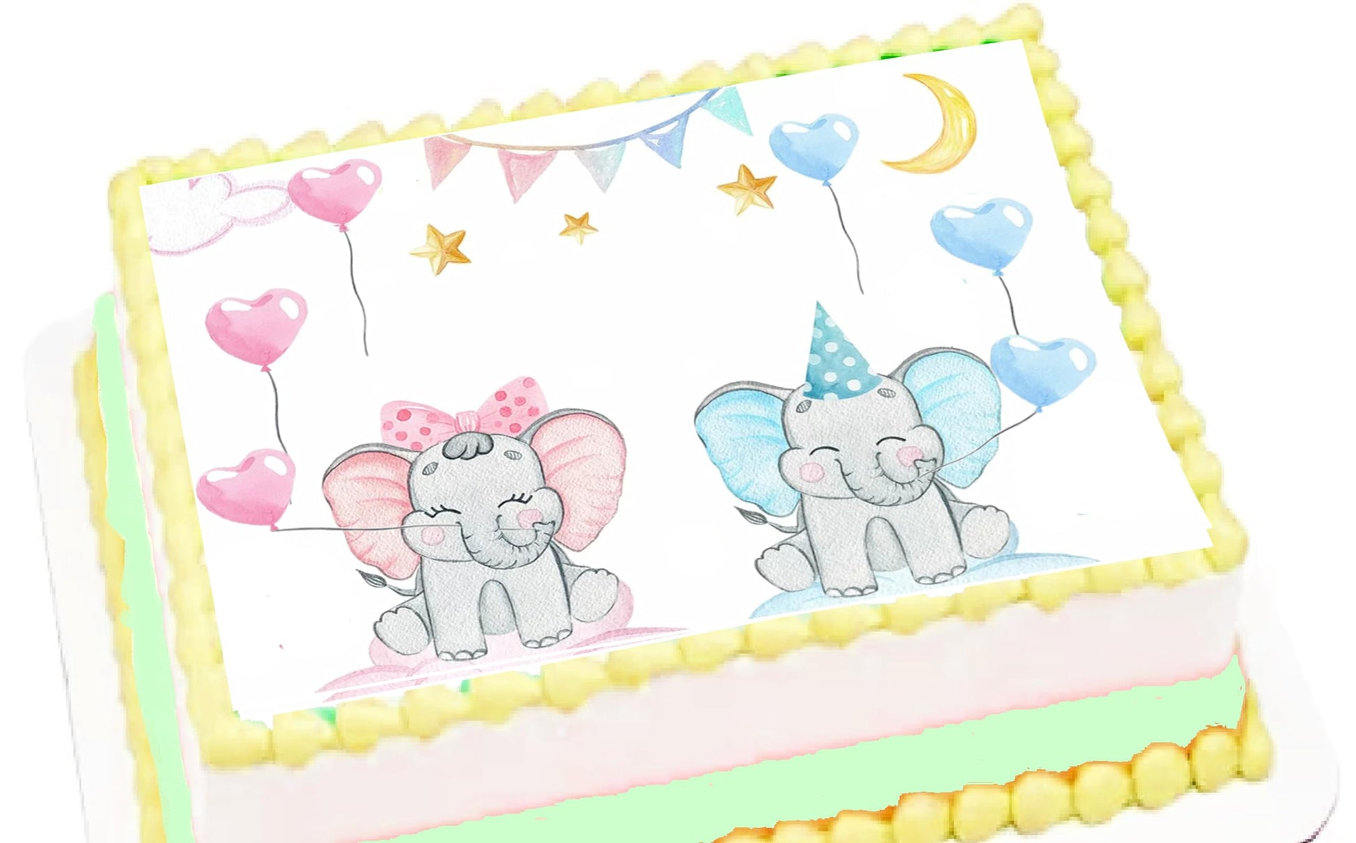 Edible Image Cake Topper Elephant Baby Shower - Announcement - Gender Reveal 