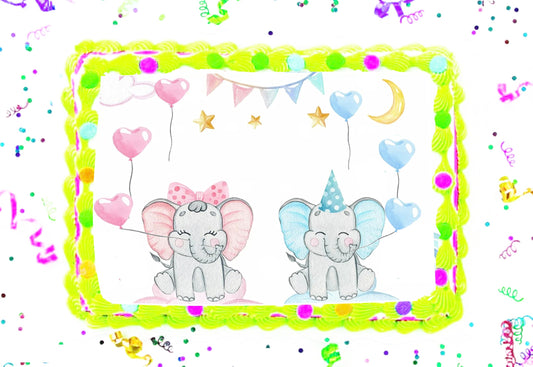 Gender Reveal Elephant Edible Image cake Topper