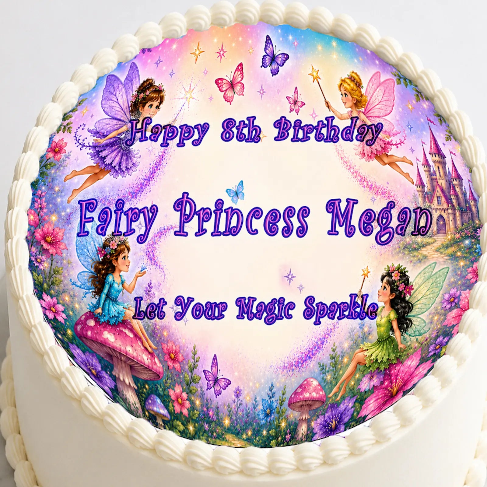 Custom Edible Image Cake Topper - Fairy Princess Birthday - Precut 8 " Icing Sheet -  RA Pape Easy to use