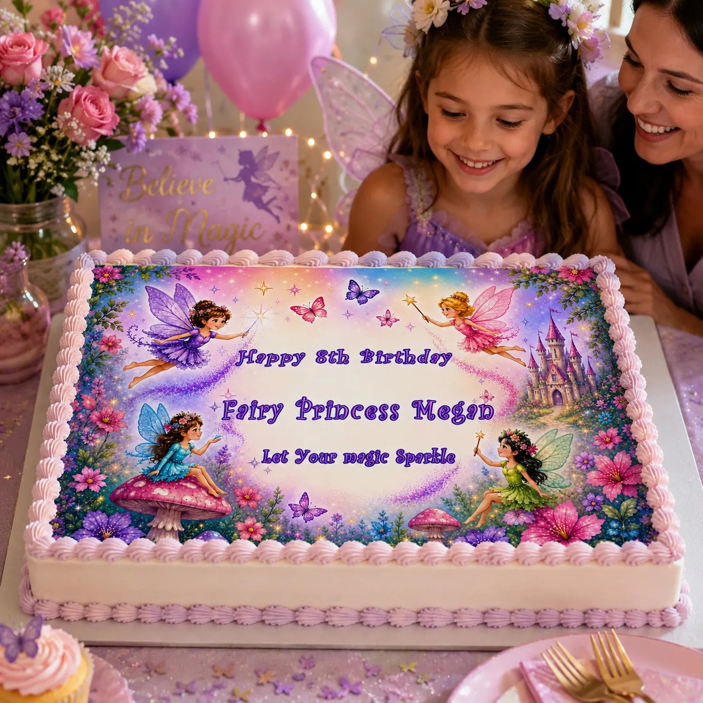 Custom Edible Image Cake Topper - Magical Fairy Princess Birthday Party -1/4 Icing Sheet - RA Pape