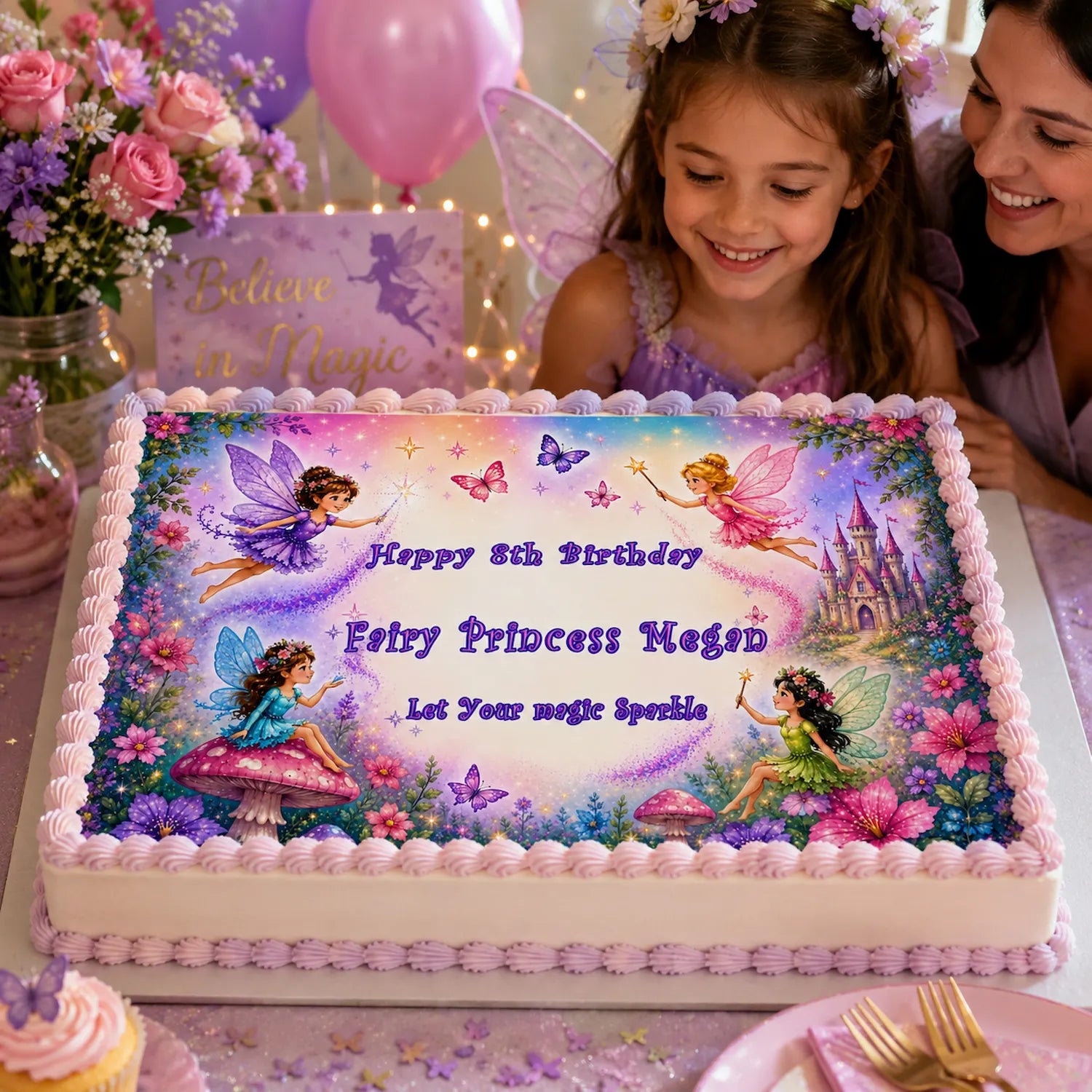 Custom Edible Image Cake Topper - Magical Fairy Princess Birthday Party -1/4 Icing Sheet - RA Pape