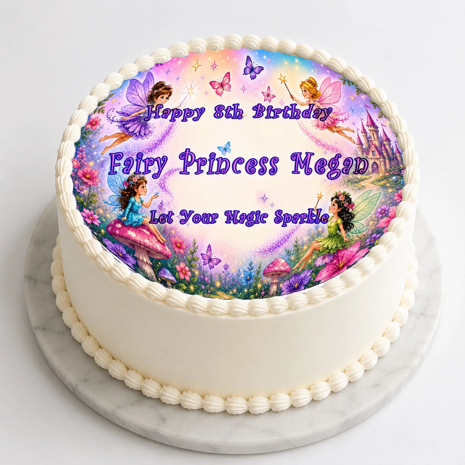 Custom Edible Image Cake Topper - Fairy Princess Birthday - Precut 8 " Icing Sheet -  RA Pape