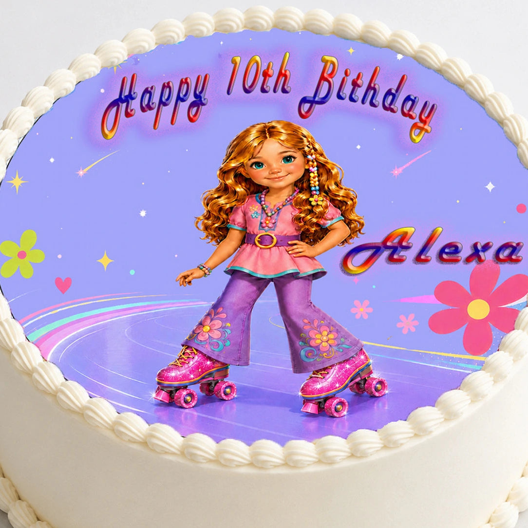 Fashion Doll Roller Skater Edible Image Cake Topper - precut 8" Icing Sheet - RA Pape