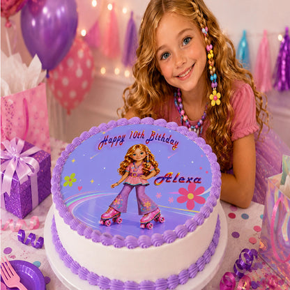 Fashion Doll Roller Skater Edible Image Cake Topper - precut 8" Icing Sheet - RA Pape Party time