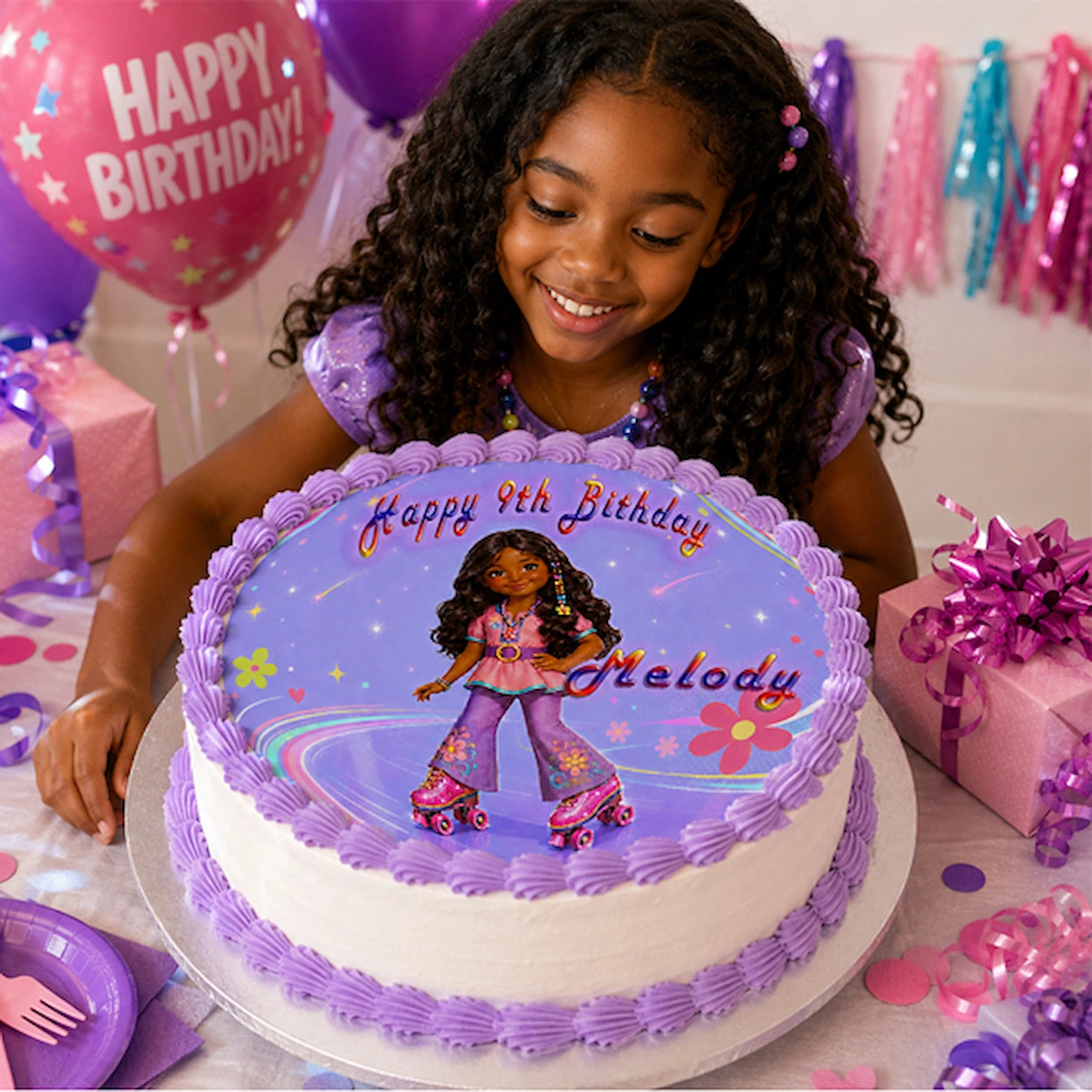 Fashion Doll Roller Skater party Edible Image Cake Topper - precut 8" Icing Sheet - RA Pape