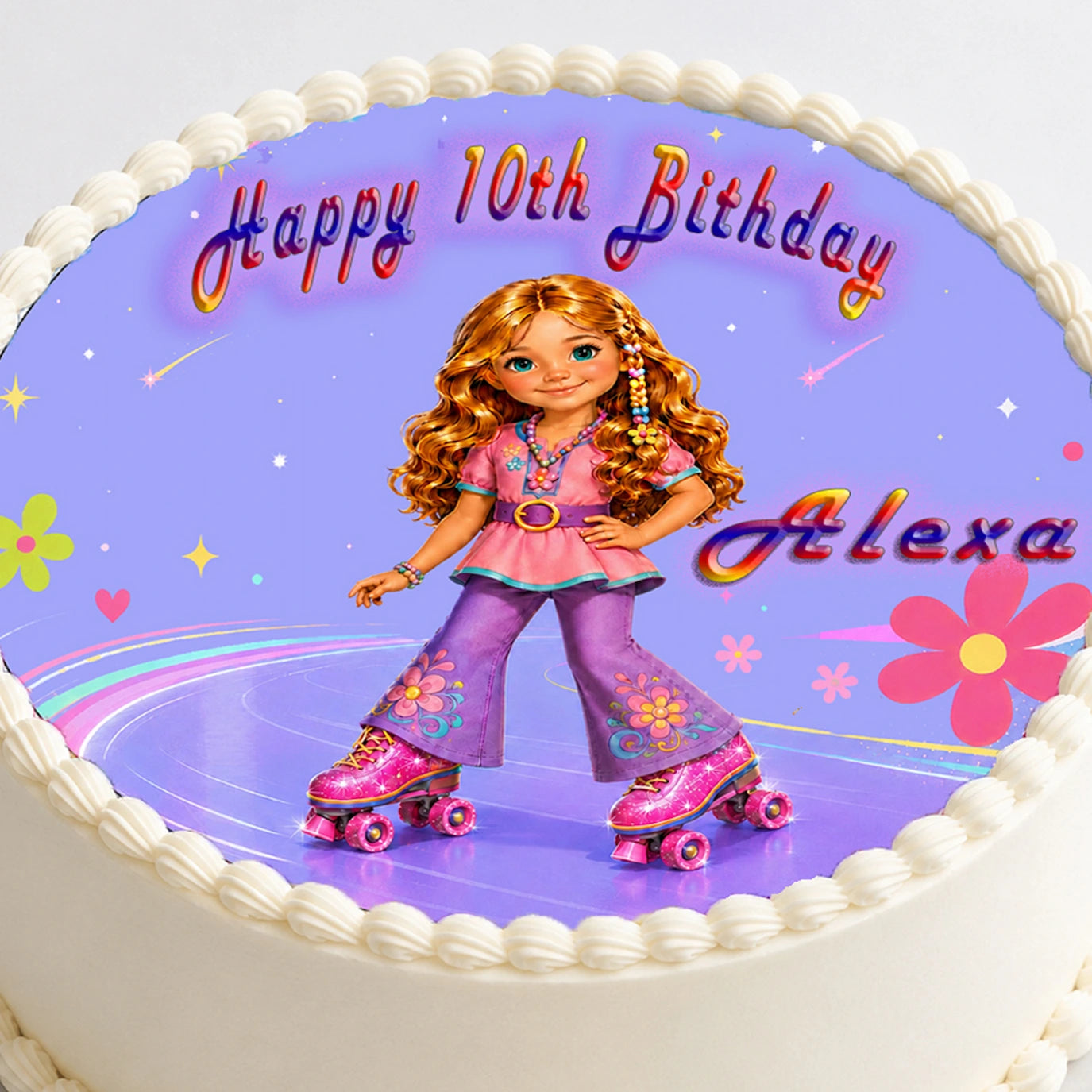 Closer Look at Fashion Doll Roller Skater Edible Image Cake Topper - precut 8" Icing Sheet - RA Pape