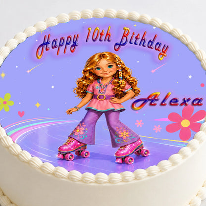Closer Look at Fashion Doll Roller Skater Edible Image Cake Topper - precut 8" Icing Sheet - RA Pape