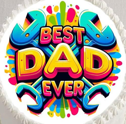 Custom Edible Cake Topper – Fathers Day Best Dad Design – Pre-cut 8" Round Icing Sheet – RA Pape