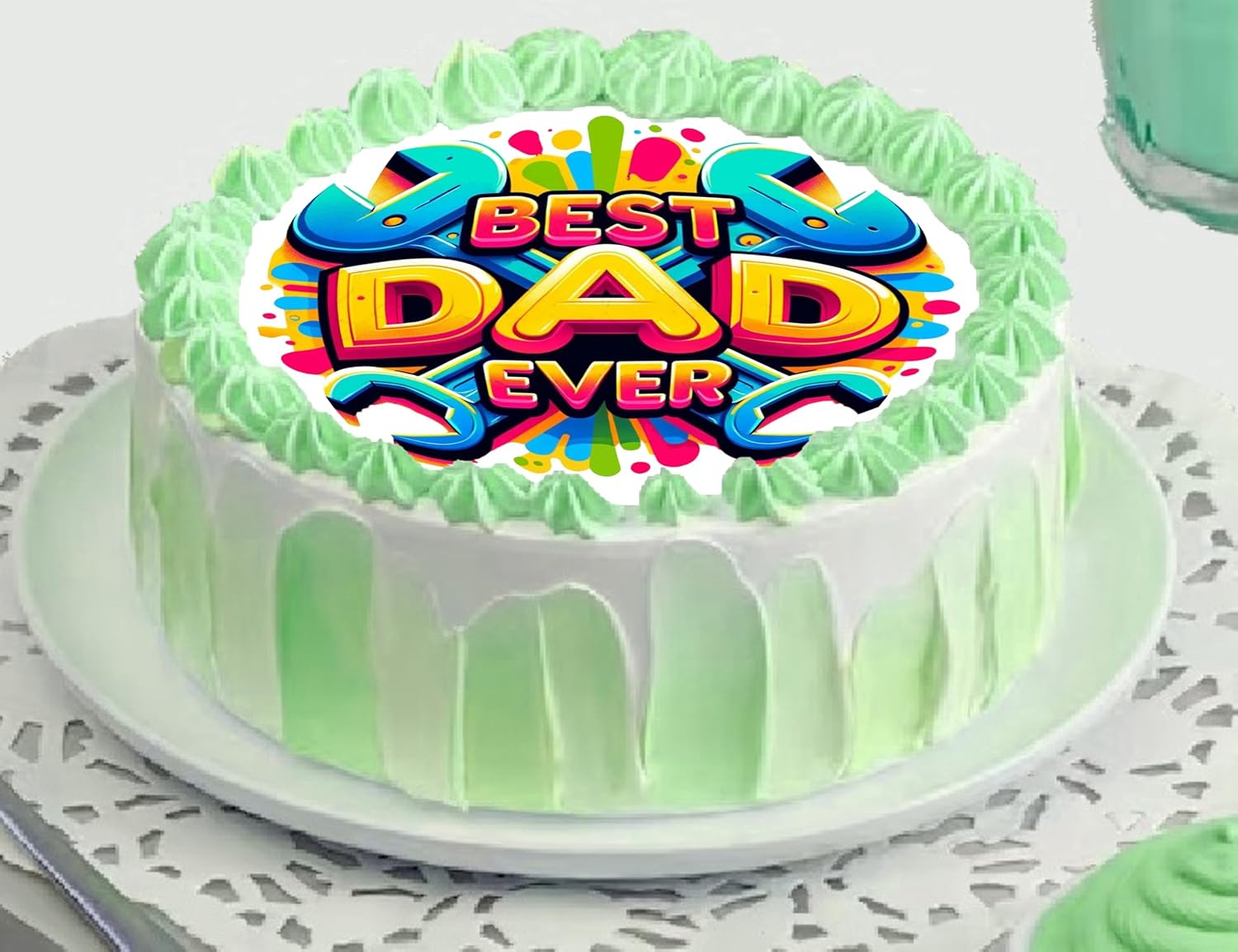 Edible Icing Images Cake Topper with Fathers Day Best Dad Ever-themed decoration