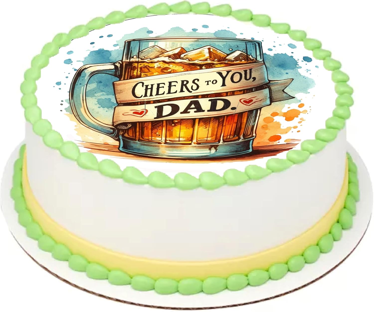 Edible Icing Image Cake Topper with Fathers Day Cheers to you Dad themed decoration