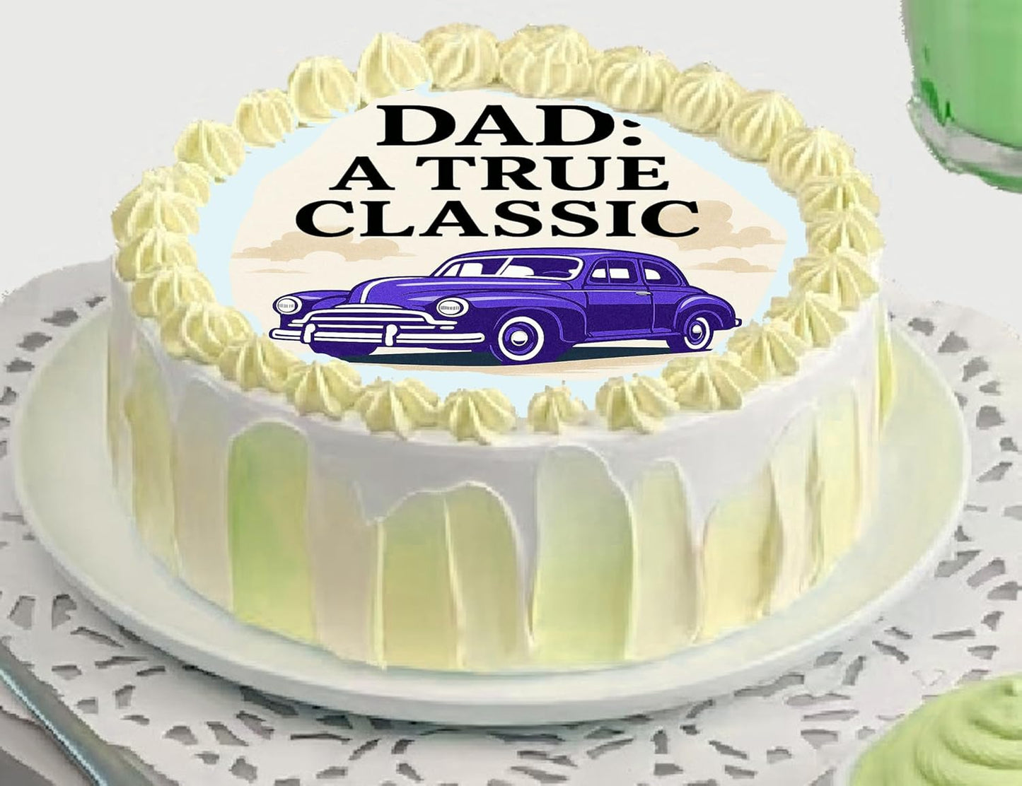 Edible Icing Image Cake Topper with Fathers Day Dad a True Classic themed decoration