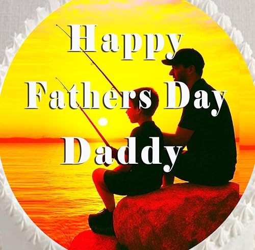 Custom Edible Cake Topper – Fathers Day Fishing Dad Design – Pre-cut 8" Round Icing Sheet – RA Pape