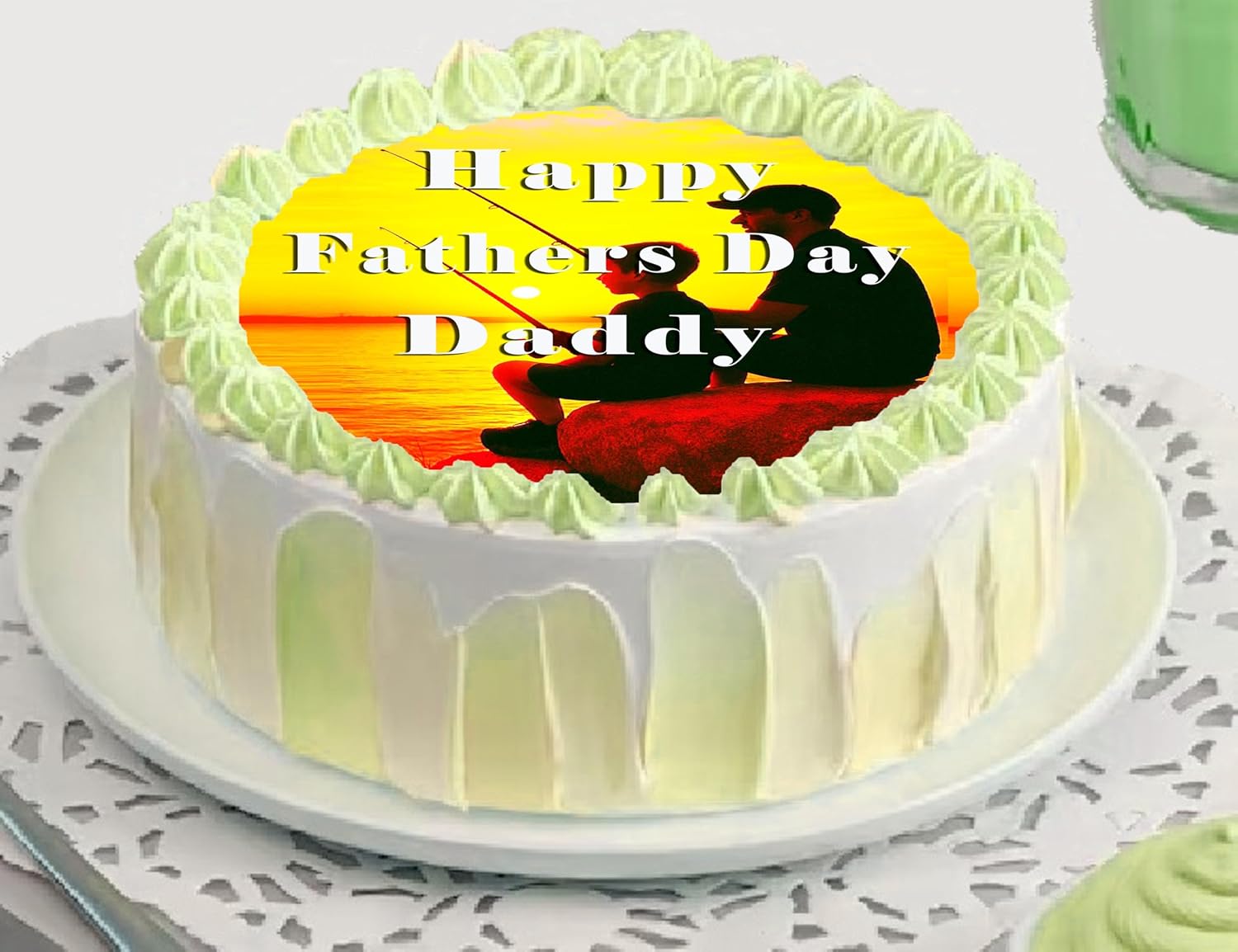 Edible Icing Images Cake Topper with Fathers Day Fishing Dad-themed decoration
