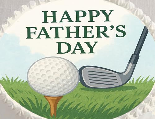 Custom Edible Cake Topper – Fathers Day Golf Tee Time Design – Pre-cut 8" Round Icing Sheet – RA Pape