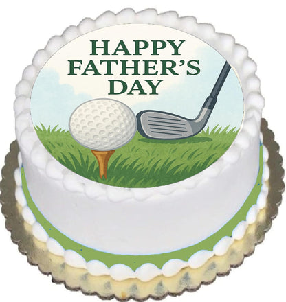 Edible Icing Image Cake Topper with Fathers Day Golf Tee Time themed decoration