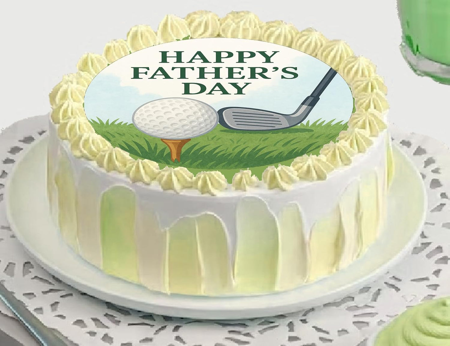 Edible Icing Images Cake Topper with Fathers Day Golf Tee Time-themed decoration