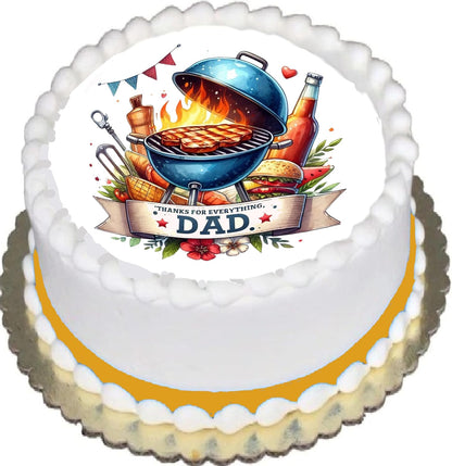 Fathers Day Grill Dad Edible Image Cake Topper Easy to use