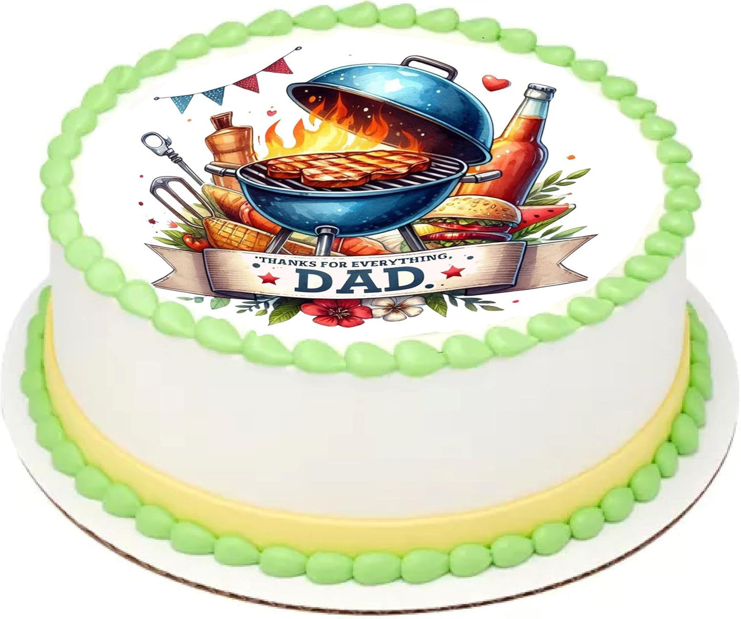 Edible Icing Image Cake Topper with Fathers Day Grill Dad themed decoration