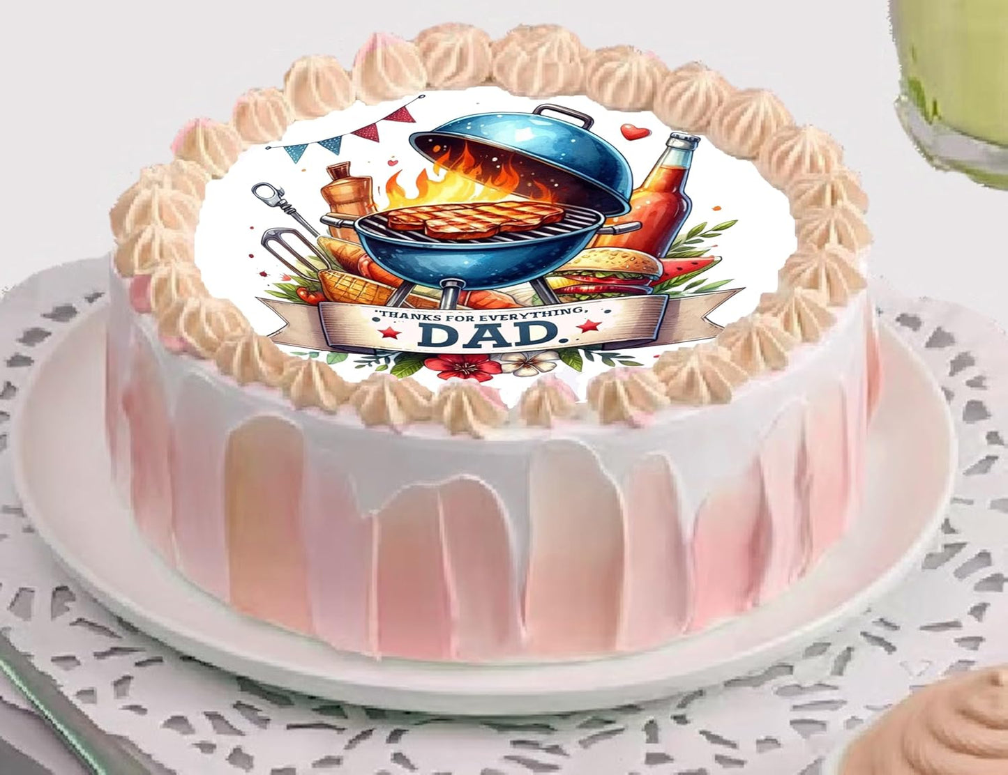 Edible Icing Images Cake Topper with Fathers Day Grill Dad-themed decoration