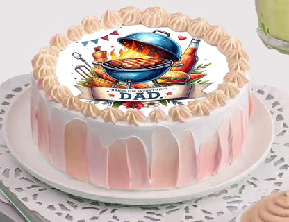 Edible Icing Images Cake Topper with Fathers Day Grill Dad-themed decoration