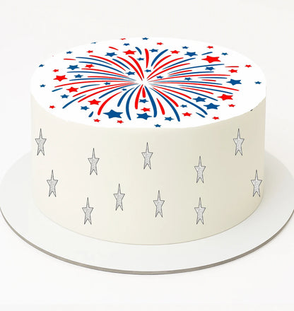 Custom Edible Cake Topper – Fireworks Design –  Pre-cut 8" Round Icing Sheet – RA Pape