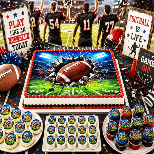 Celebrate with our Football Edible Image Cake Topper - 1/4 Icing Sheet - RA Pape