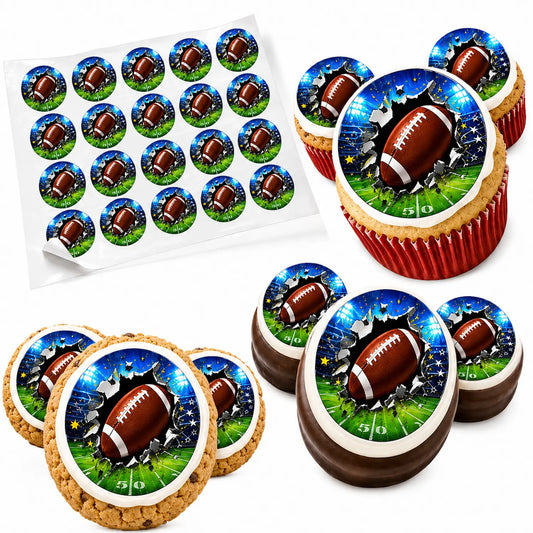 Football Edible Image Cookie Topper - 20 - 2" Precut Icing Sheet - RA Pape