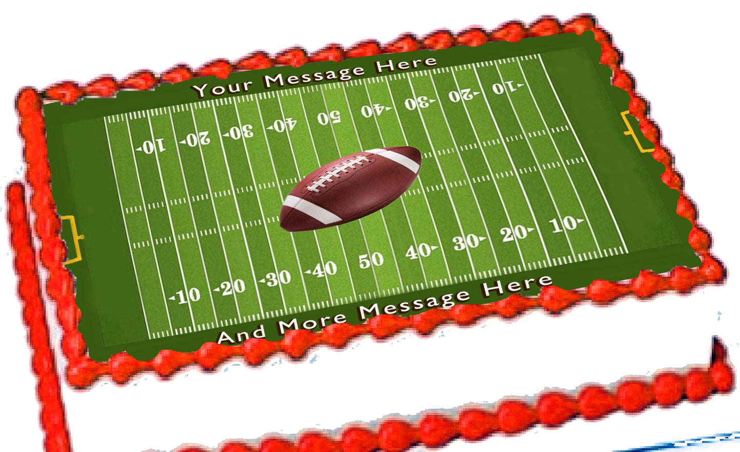 Edible cake topper with football field design and customizable text