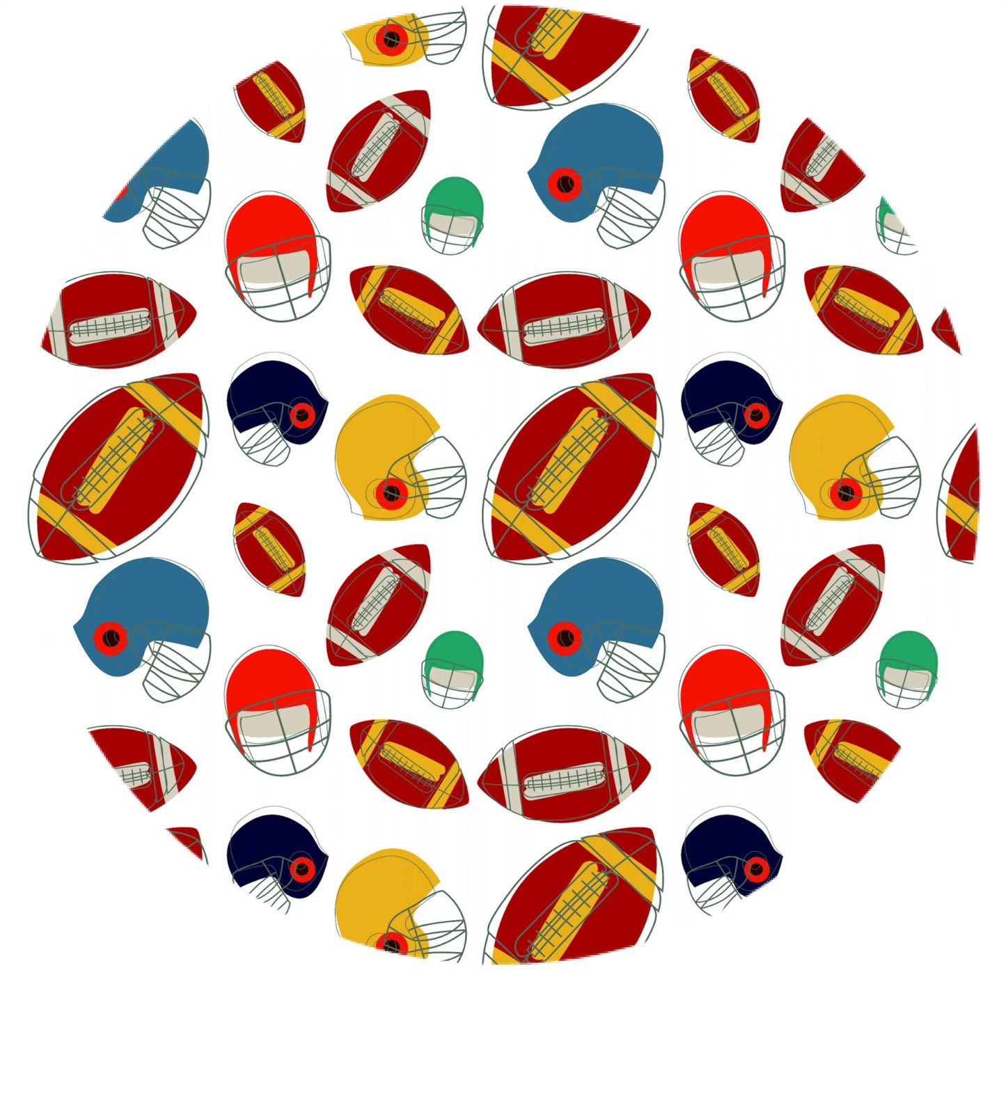 Pattern of footballs and helmets on a Precut edible image  cake topper.