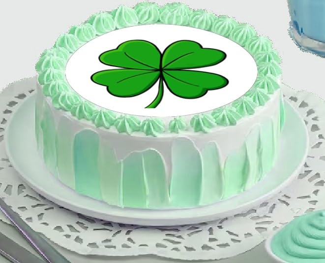 Edible Image Cake Topper with green four-leaf clover decoration.