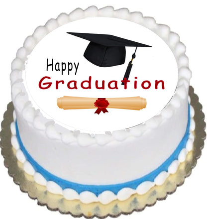 Edible Icing Images Cake Topper with Gaduation Cap and Scroll-themed decoration