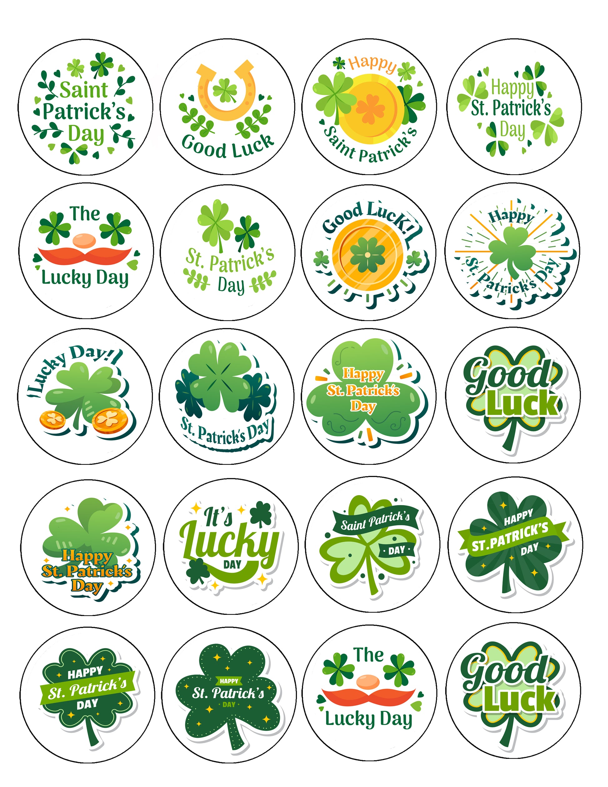 Set of 20 St Paddy Day Edible Image Cookie & Cupcake Toppers –  Precut 2” Rounds