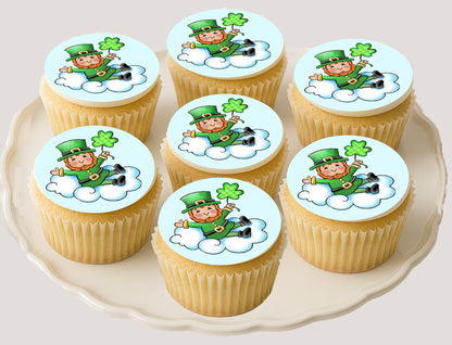 Get your Irish on With Lucky Leprechaun St. Paddy Day Edible Image Cookie & Cupcake Toppers  on cupcakes